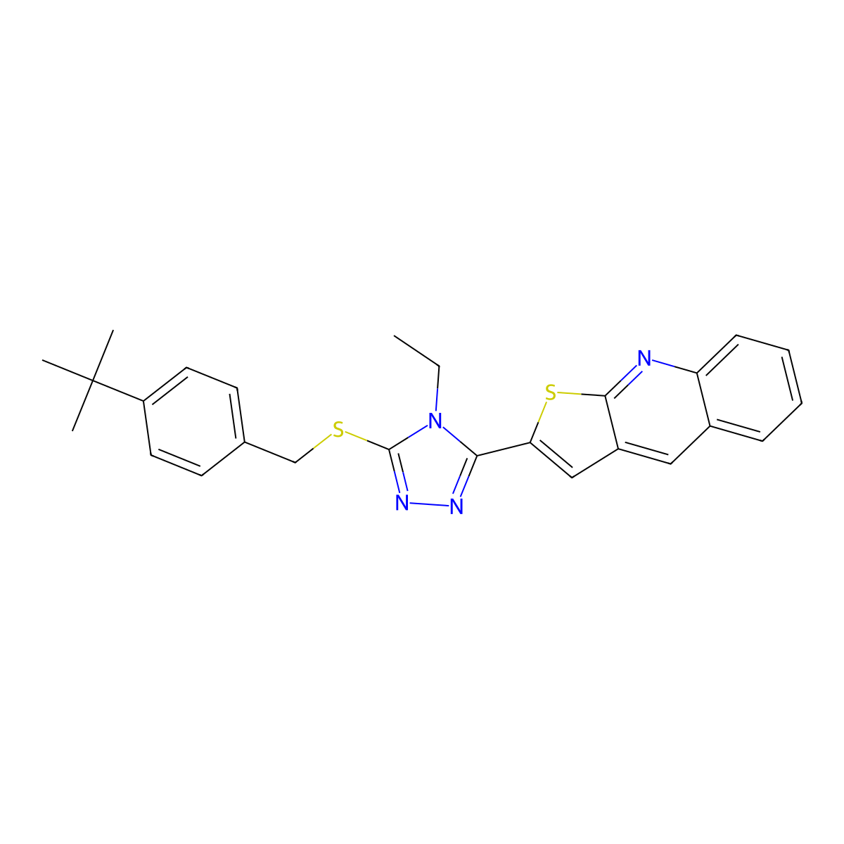 2-(5-{[4-(tert-butyl)benzyl]sulfanyl}-4-ethyl-4H-1,2,4-triazol-3-yl)thieno[2,3-b]quinoline molecular structure, CAS 439112-38-6