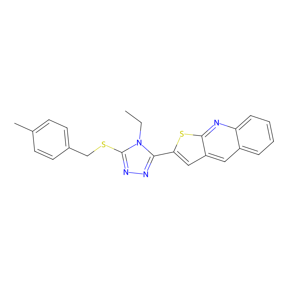 2-{4-ethyl-5-[(4-methylbenzyl)sulfanyl]-4H-1,2,4-triazol-3-yl}thieno[2,3-b]quinoline molecular structure, CAS 439112-39-7
