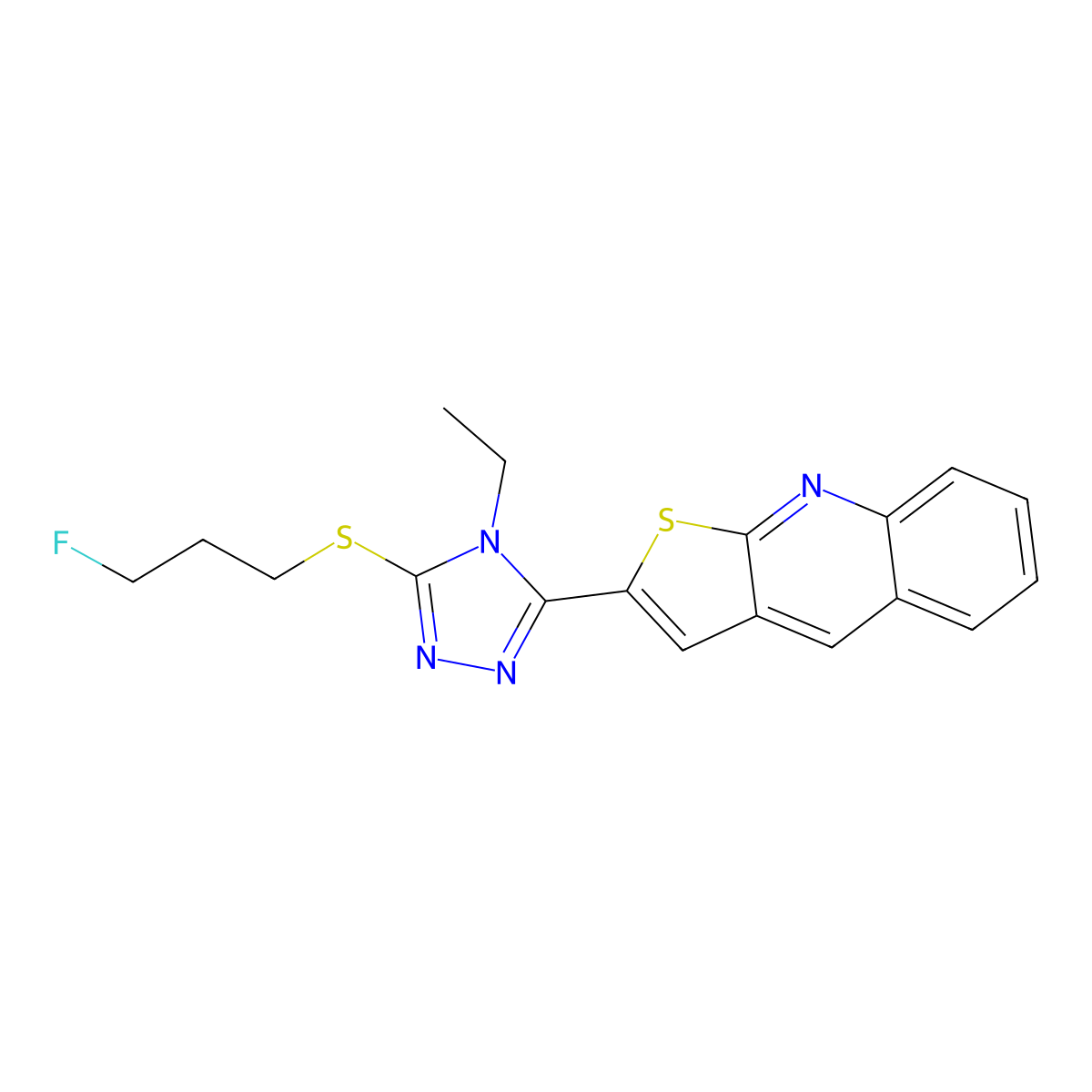 2-{4-ethyl-5-[(3-fluoropropyl)sulfanyl]-4H-1,2,4-triazol-3-yl}thieno[2,3-b]quinoline molecular structure, CAS 439112-40-0