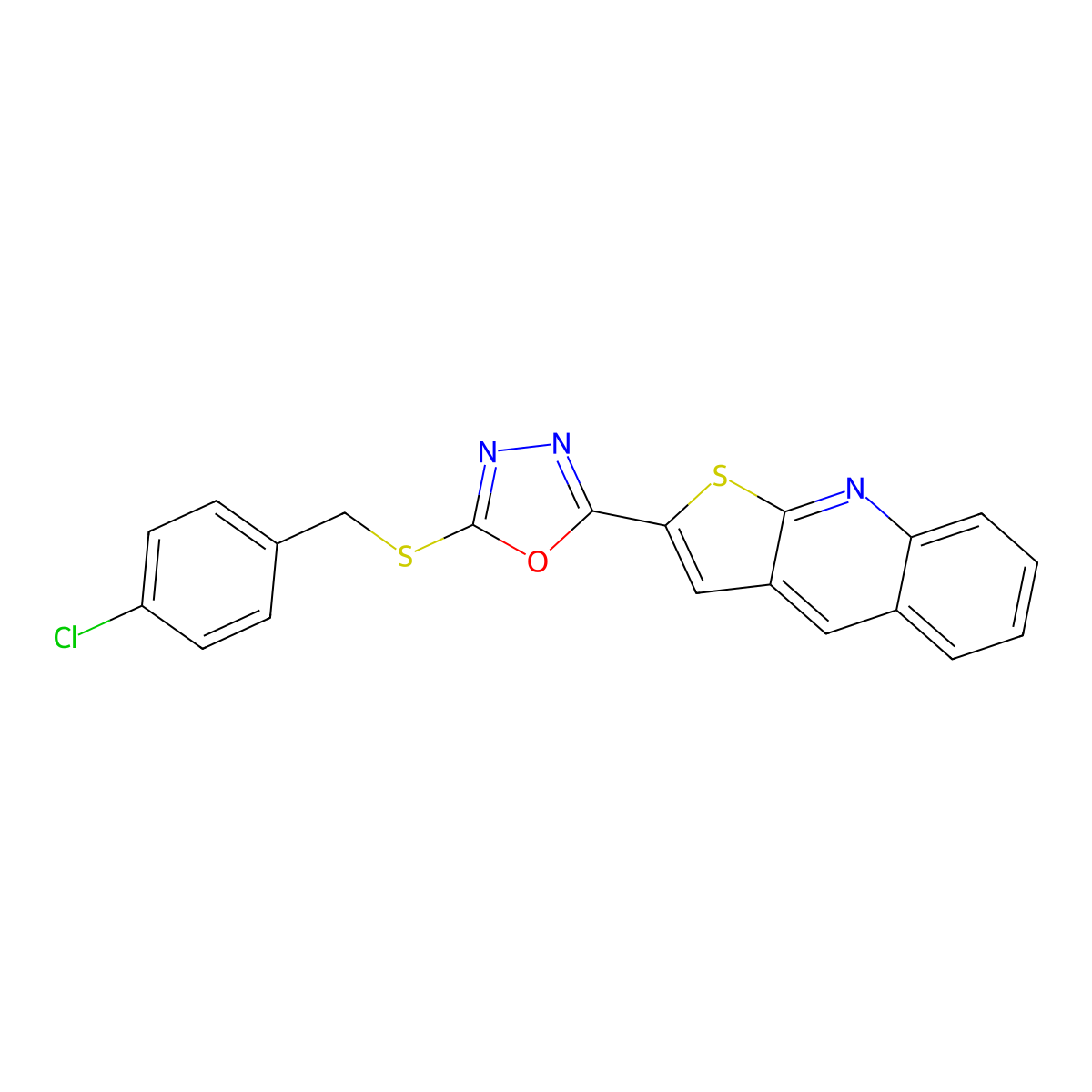 2-{5-[(4-Chlorobenzyl)sulfanyl]-1,3,4-oxadiazol-2-yl}thieno[2,3-b]quinoline molecular structure, CAS 439112-42-2