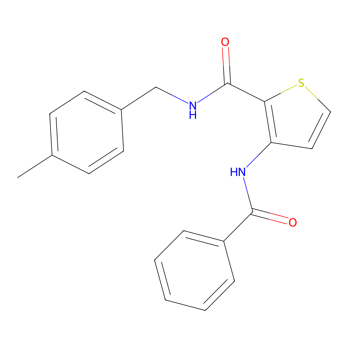 3-benzamido-N-[(4-methylphenyl)methyl]thiophene-2-carboxamide molecular structure, CAS 439120-53-3