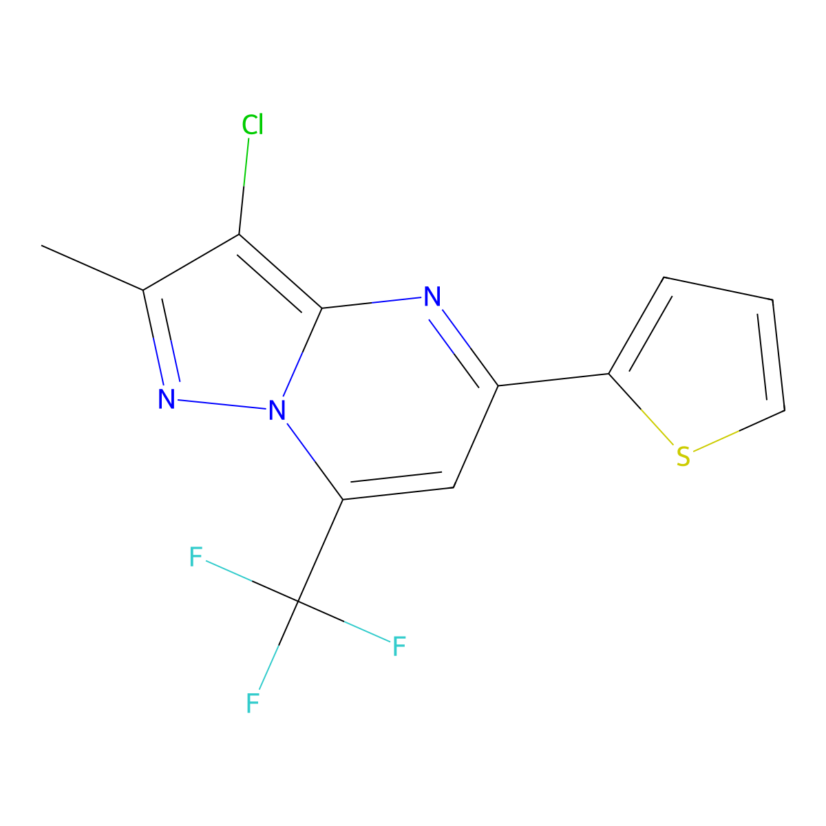 3-Chloro-2-methyl-5-(2-thienyl)-7-(trifluoromethyl)pyrazolo[1,5-a]pyrimidine molecular structure, CAS 439120-56-6