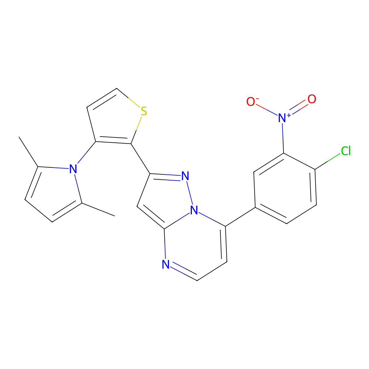 7-(4-chloro-3-nitrophenyl)-2-[3-(2,5-dimethyl-1H-pyrrol-1-yl)-2-thienyl]pyrazolo[1,5-a]pyrimidine molecular structure, CAS 439120-62-4