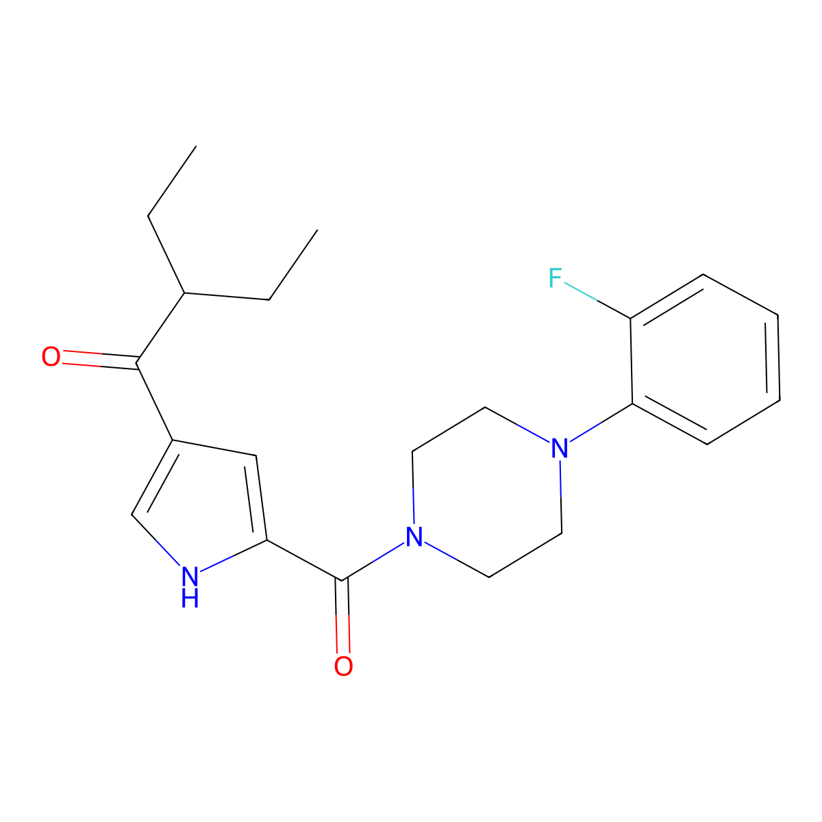 2-ethyl-1-(5-{[4-(2-fluorophenyl)piperazino]carbonyl}-1H-pyrrol-3-yl)-1-butanone molecular structure, CAS 439120-78-2