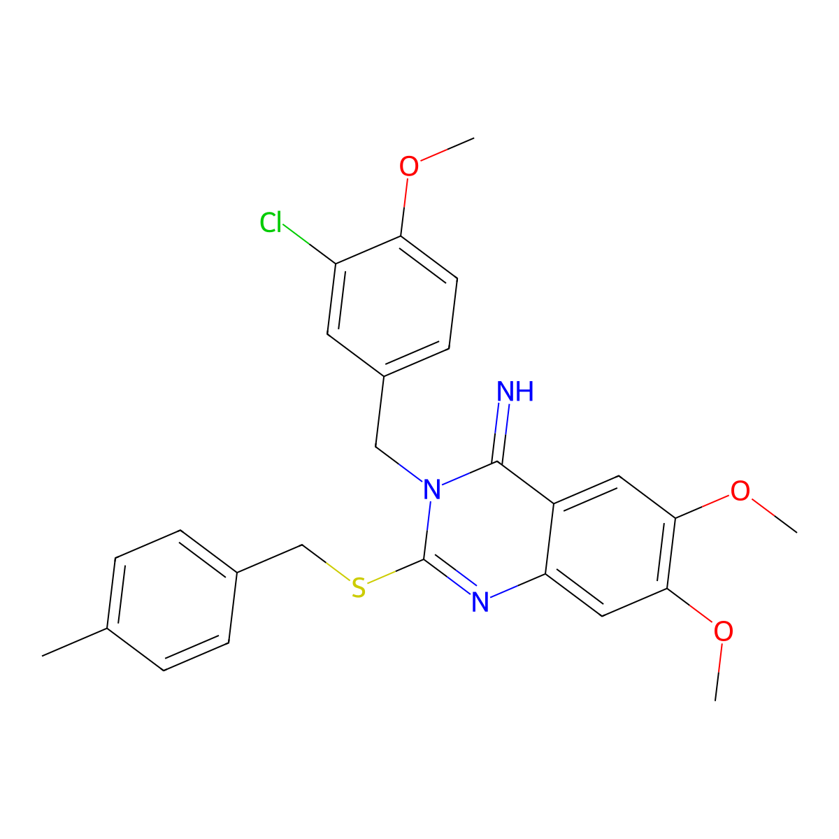 3-(3-chloro-4-methoxybenzyl)-6,7-dimethoxy-2-[(4-methylbenzyl)sulfanyl]-4(3H)-quinazolinimine molecular structure, CAS 439121-05-8