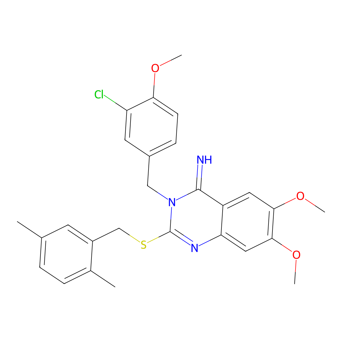 3-(3-chloro-4-methoxybenzyl)-2-[(2,5-dimethylbenzyl)sulfanyl]-6,7-dimethoxy-4(3H)-quinazolinimine molecular structure, CAS 439121-07-0