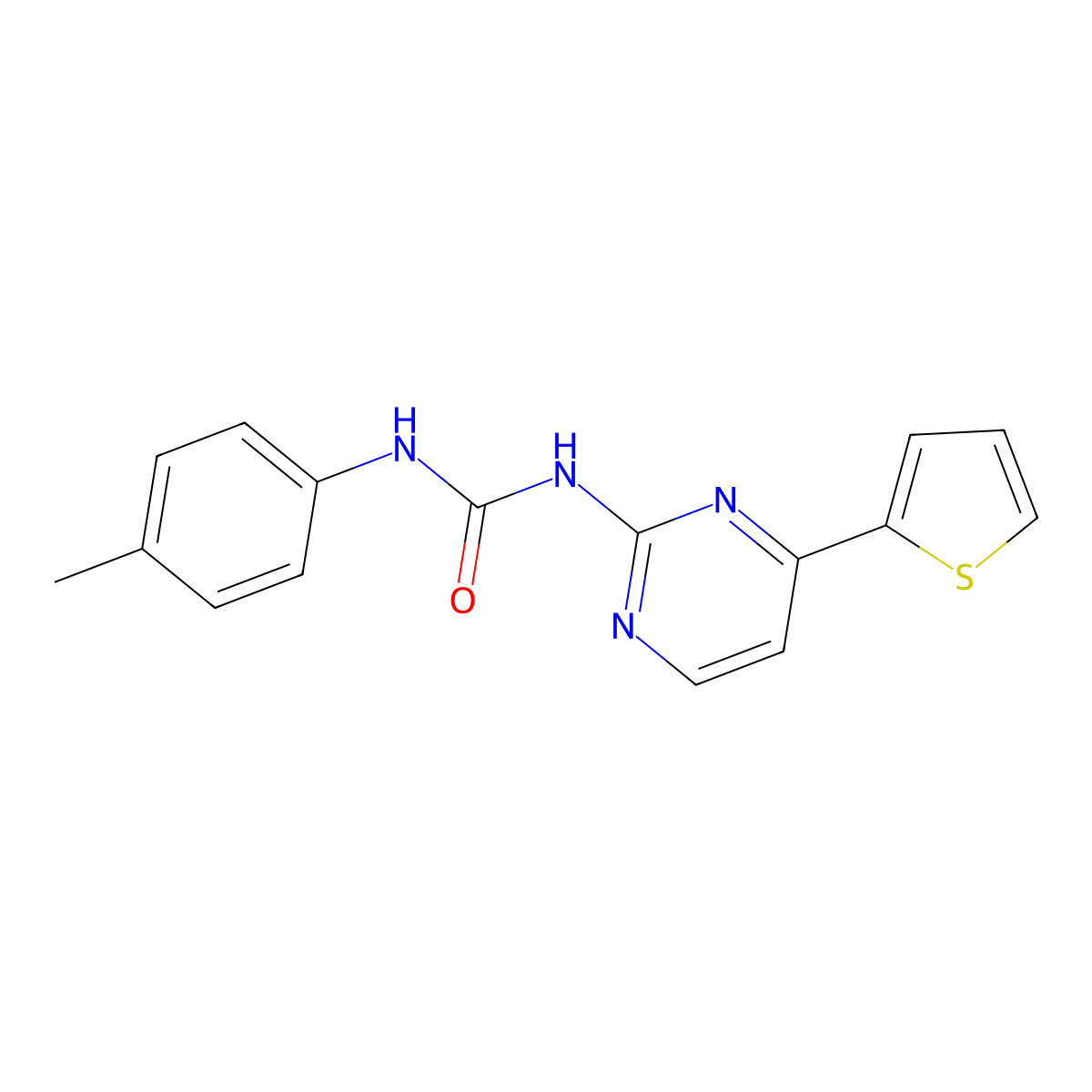 N-(4-methylphenyl)-N'-[4-(2-thienyl)-2-pyrimidinyl]urea molecular structure, CAS 439121-12-7