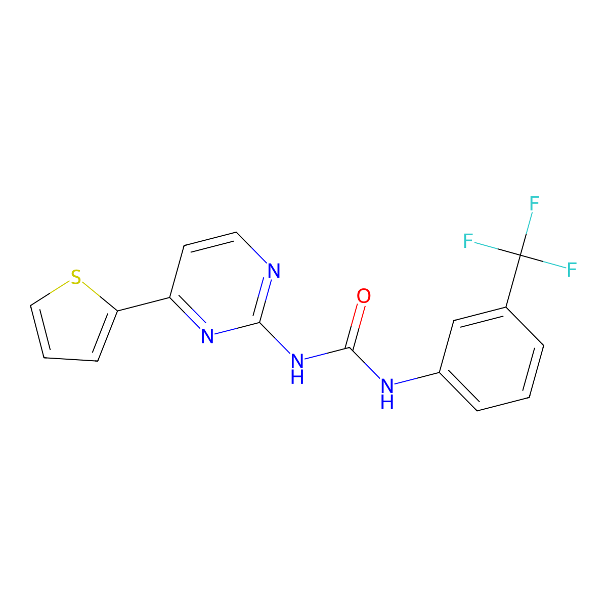 N-[4-(2-thienyl)-2-pyrimidinyl]-N'-[3-(trifluoromethyl)phenyl]urea molecular structure, CAS 439121-22-9