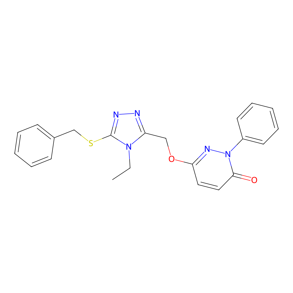 6-{[5-(benzylsulfanyl)-4-ethyl-4H-1,2,4-triazol-3-yl]methoxy}-2-phenyl-3(2H)-pyridazinone molecular structure, CAS 439121-28-5