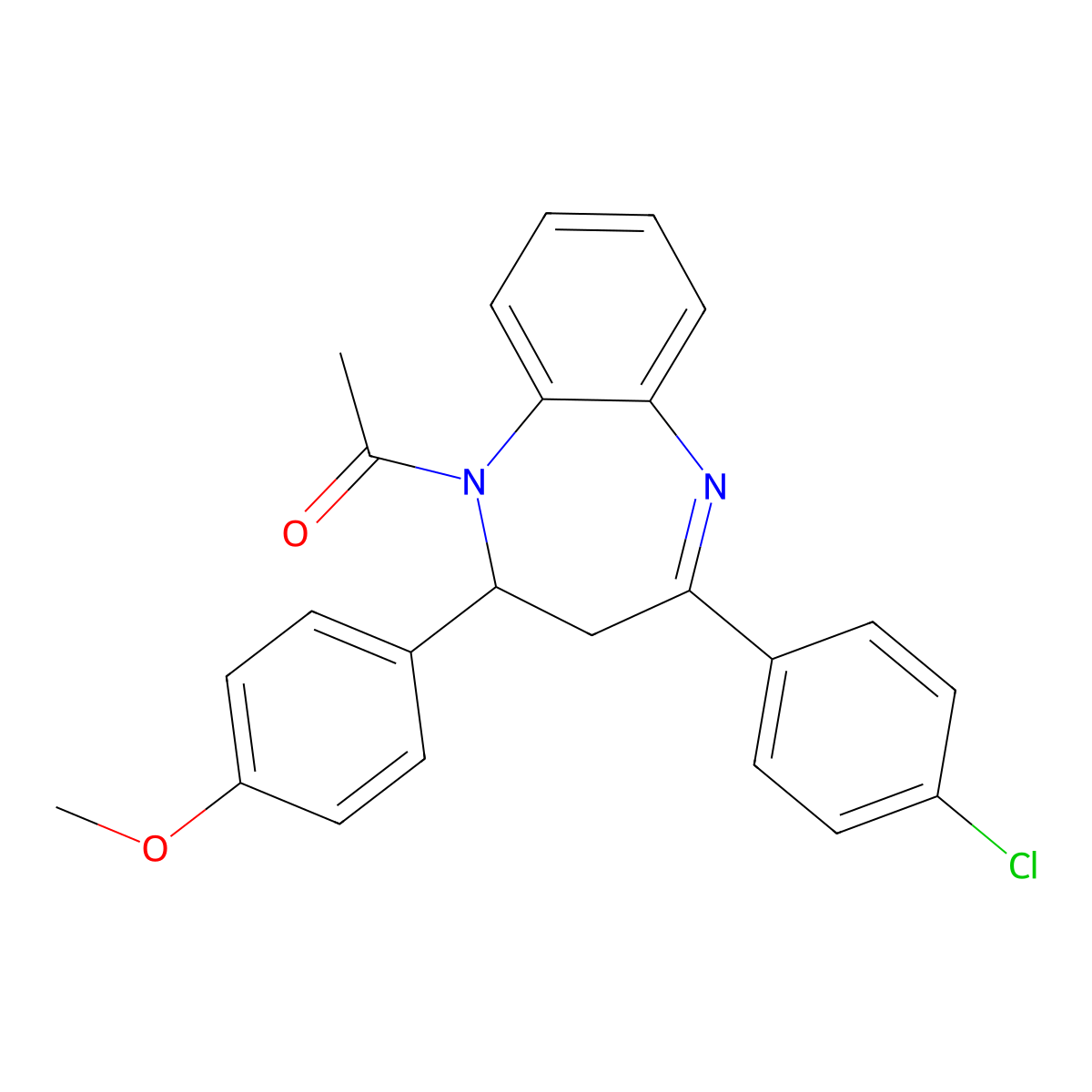 1-[4-(4-Chlorophenyl)-2-(4-methoxyphenyl)-2,3-dihydro-1,5-benzodiazepin-1-yl]ethanone molecular structure, CAS 439121-59-2