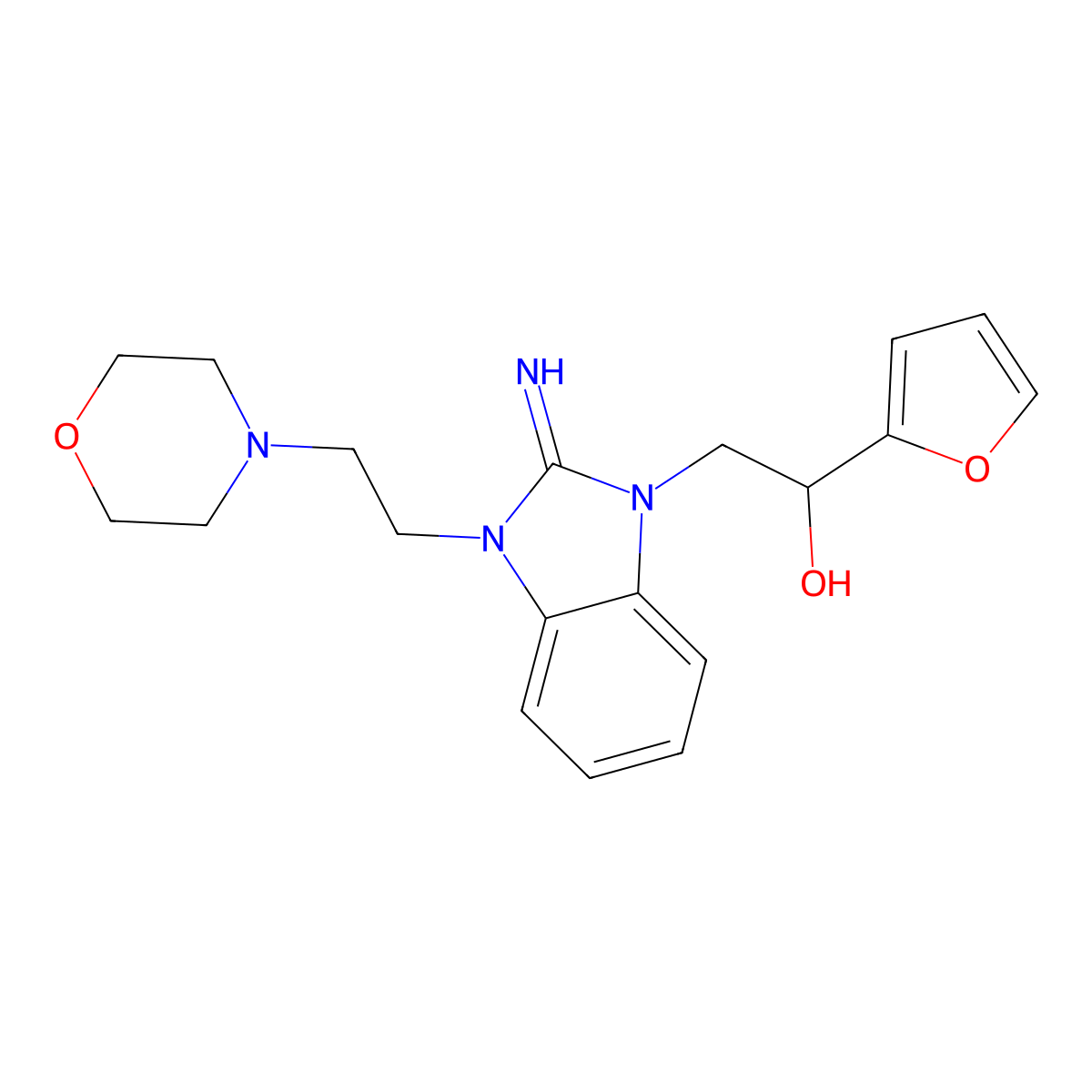1-(furan-2-yl)-2-{2-imino-3-[2-(morpholin-4-yl)ethyl]-2,3-dihydro-1H-benzimidazol-1-yl}ethanol molecular structure, CAS 439122-17-5