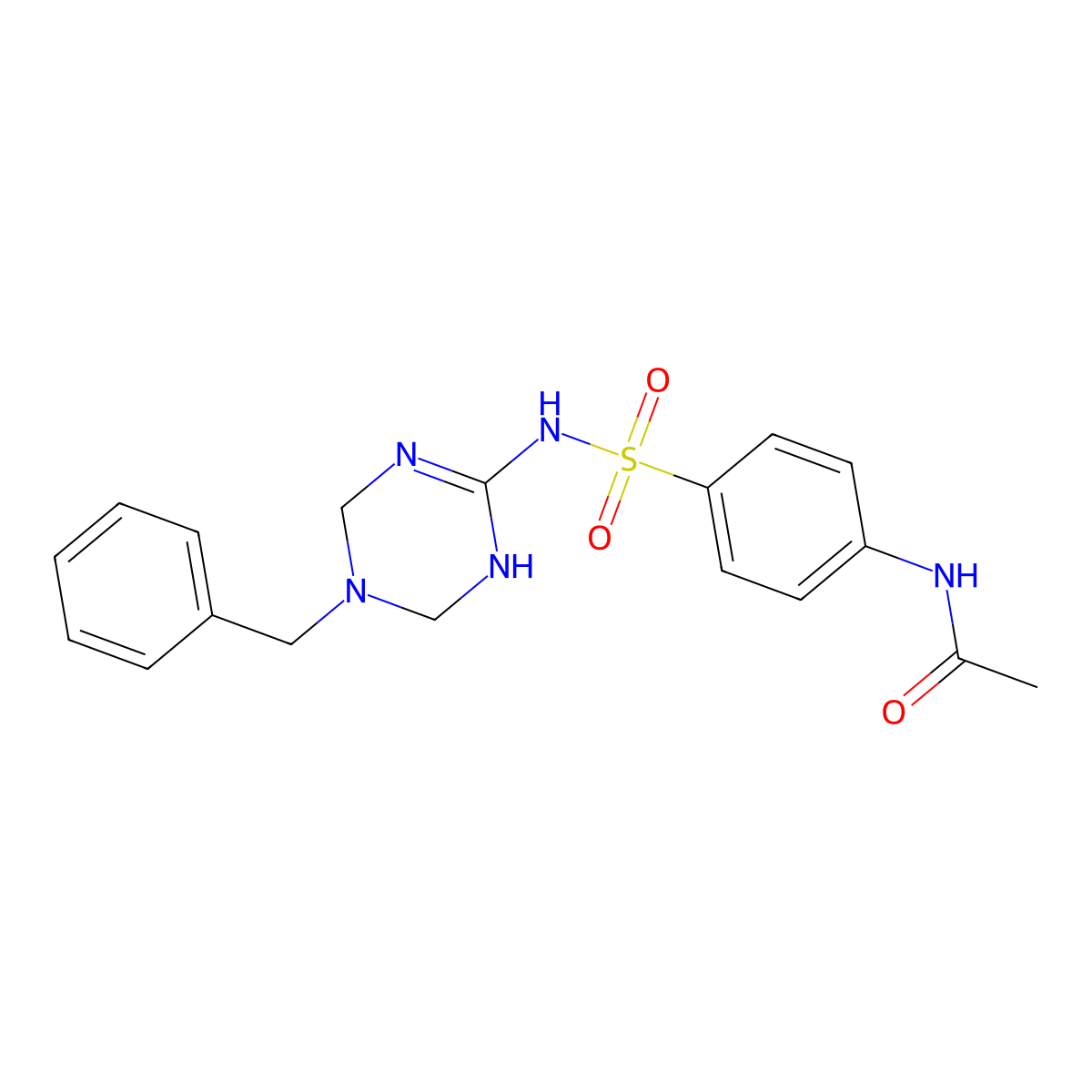 N-(4-{[(5-benzyl-1,4,5,6-tetrahydro-1,3,5-triazin-2-yl)amino]sulfonyl}phenyl)acetamide molecular structure, CAS 439126-66-6