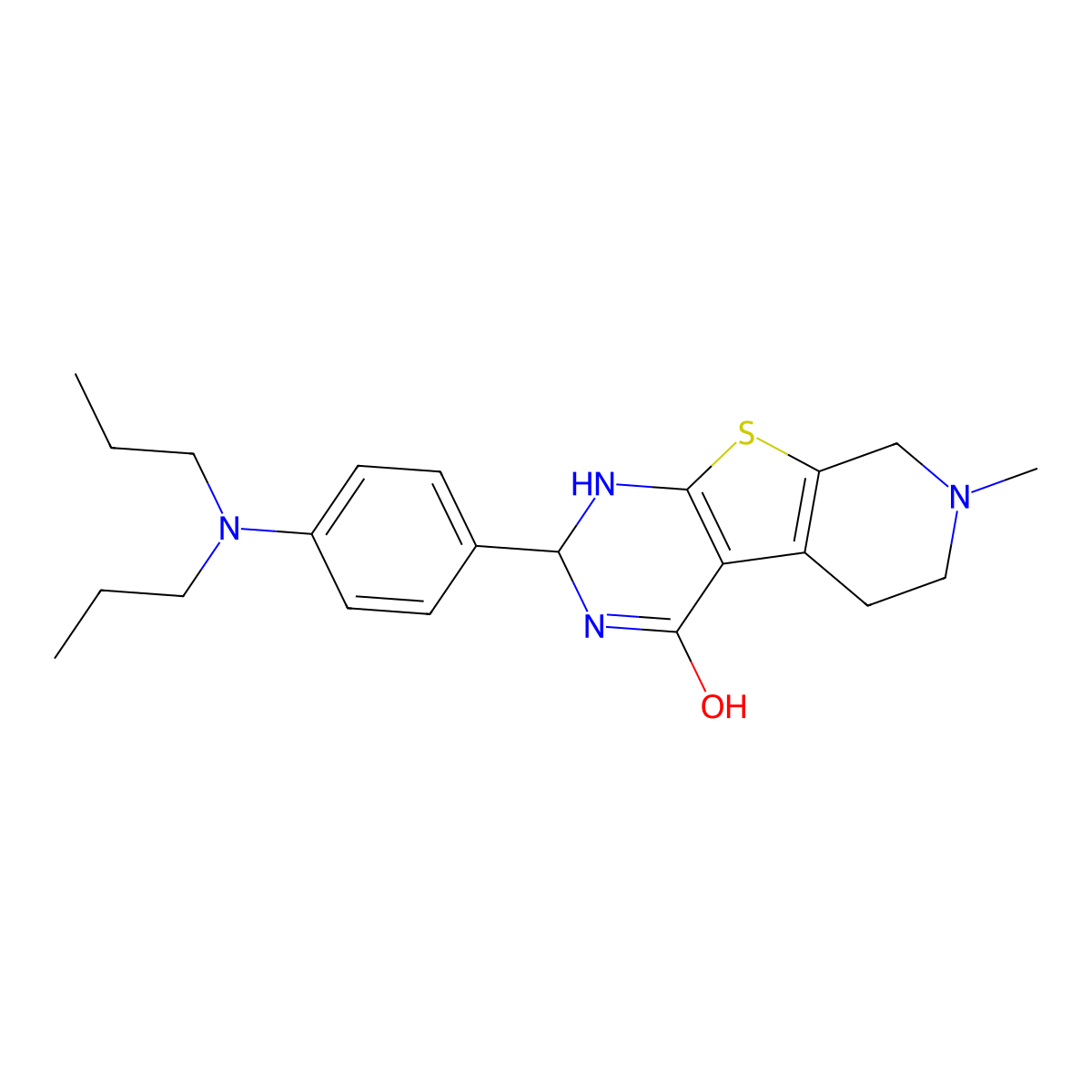 2-[4-(dipropylamino)phenyl]-7-methyl-2,3,5,6,7,8-hexahydropyrido[4',3':4,5]thieno[2,3-d]pyrimidin-4(1H)-one molecular structure, CAS 439128-03-7