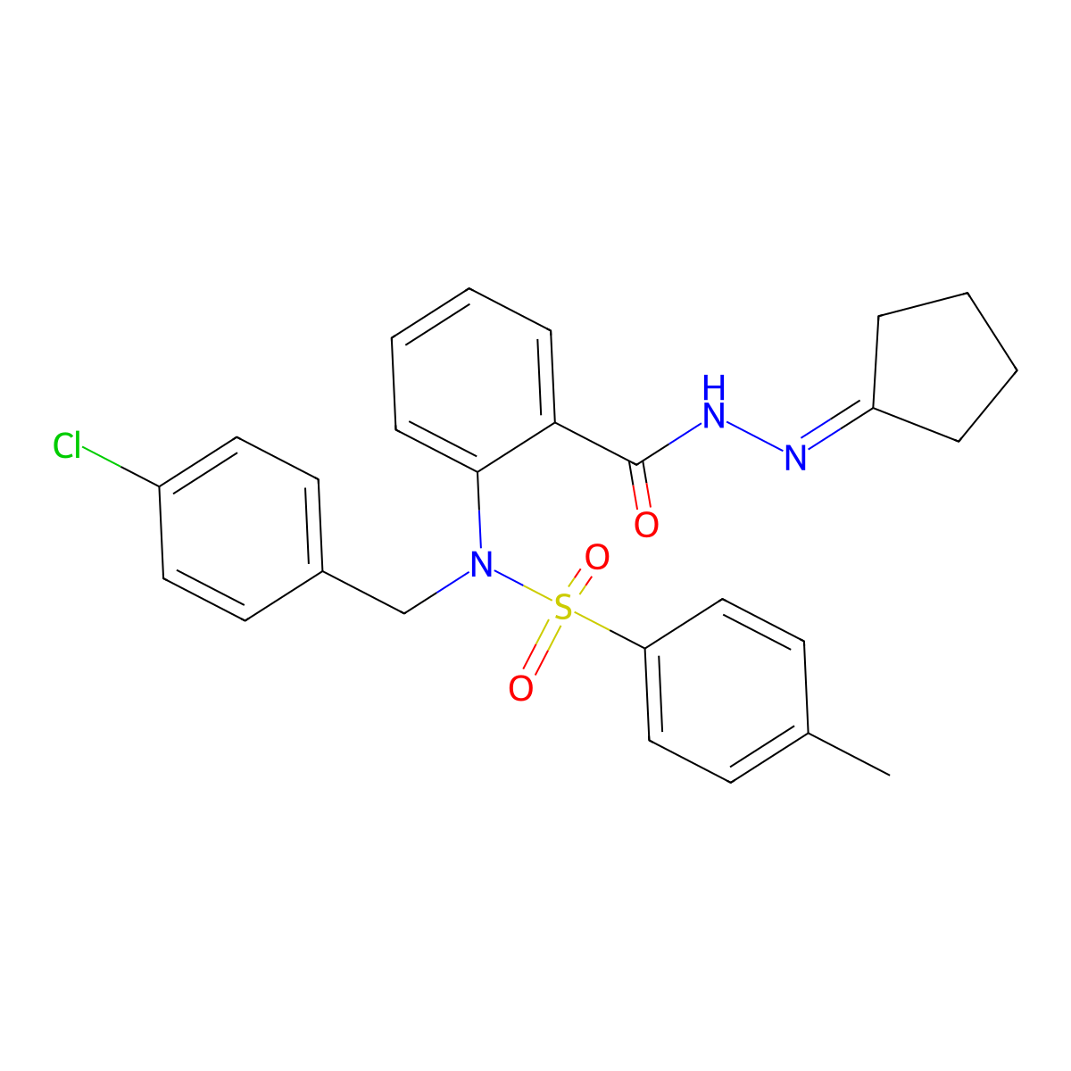 N-(4-chlorobenzyl)-N-{2-[(2-cyclopentylidenehydrazino)carbonyl]phenyl}-4-methylbenzenesulfonamide molecular structure, CAS 439128-56-0