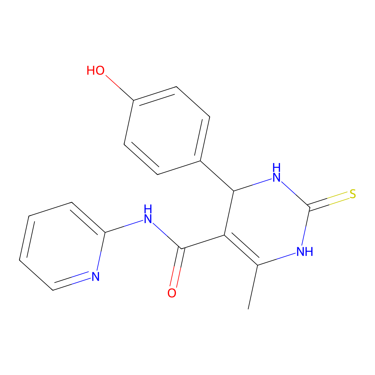 4-(4-hydroxyphenyl)-6-methyl-N-(pyridin-2-yl)-2-thioxo-1,2,3,4-tetrahydropyrimidine-5-carboxamide molecular structure, CAS 439128-77-5