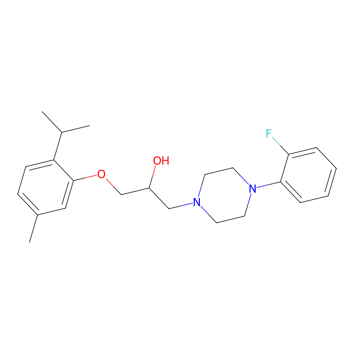 1-[4-(2-Fluorophenyl)piperazin-1-yl]-3-(5-methyl-2-propan-2-ylphenoxy)propan-2-ol molecular structure, CAS 439130-58-2