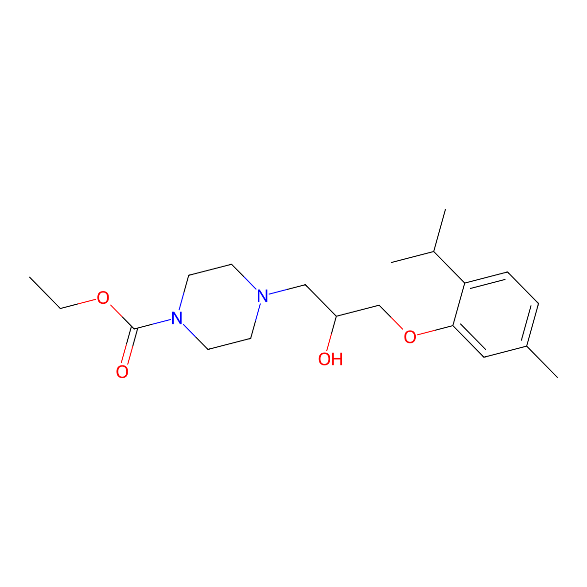 Ethyl 4-[2-hydroxy-3-(2-isopropyl-5-methylphenoxy)propyl]-1-piperazinecarboxylate molecular structure, CAS 439130-77-5