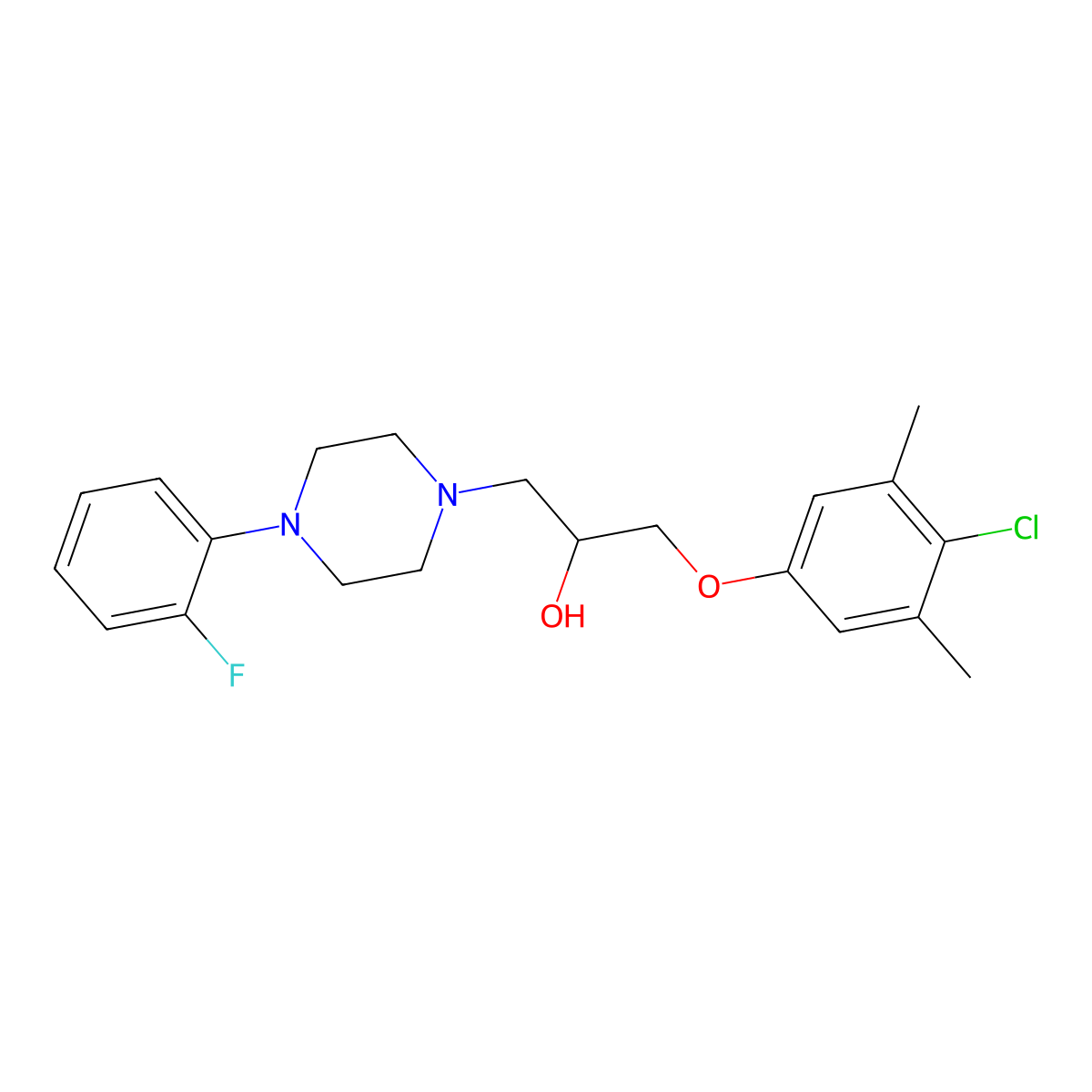 1-(4-Chloro-3,5-dimethylphenoxy)-3-[4-(2-fluorophenyl)piperazin-1-yl]propan-2-ol molecular structure, CAS 439130-99-1