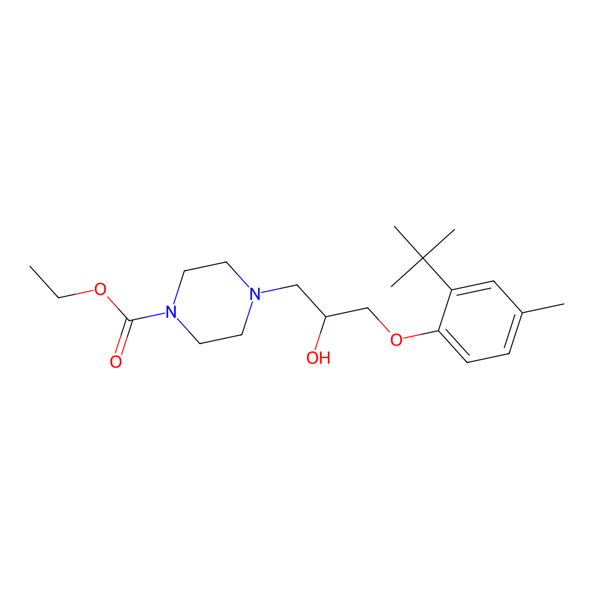 Ethyl 4-[3-(2-tert-butyl-4-methylphenoxy)-2-hydroxypropyl]piperazine-1-carboxylate molecular structure, CAS 439131-18-7