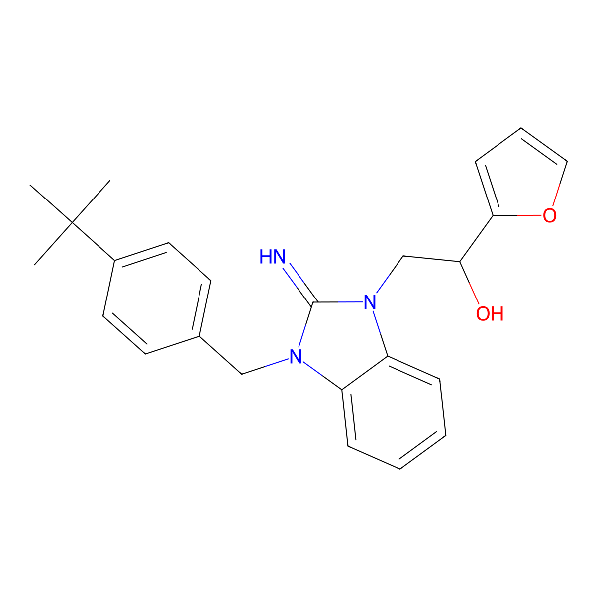 2-[3-[(4-Tert-butylphenyl)methyl]-2-iminobenzimidazol-1-yl]-1-(furan-2-yl)ethanol molecular structure, CAS 439131-44-9