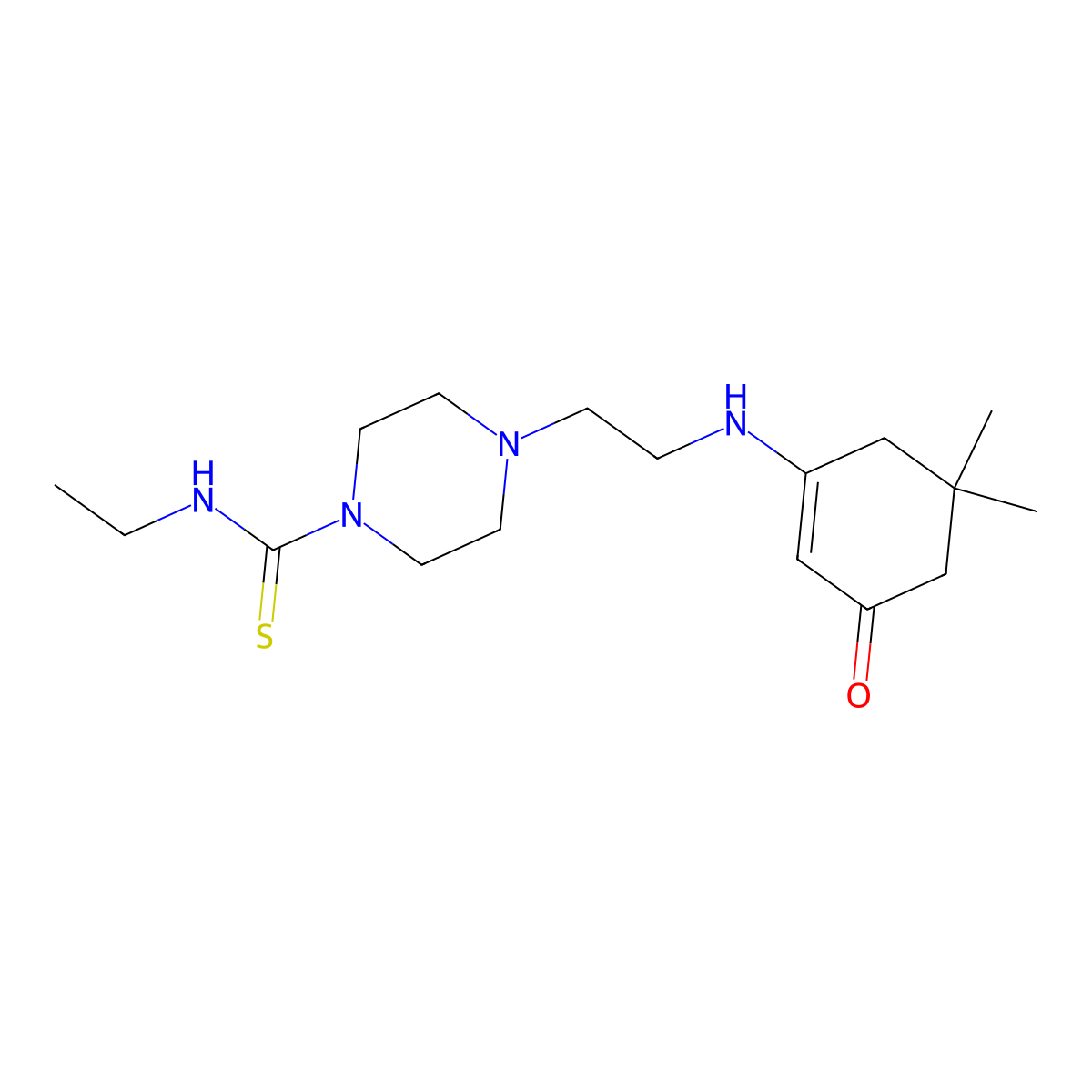 4-{2-[(5,5-dimethyl-3-oxocyclohex-1-en-1-yl)amino]ethyl}-N-ethylpiperazine-1-carbothioamide molecular structure, CAS 439132-72-6