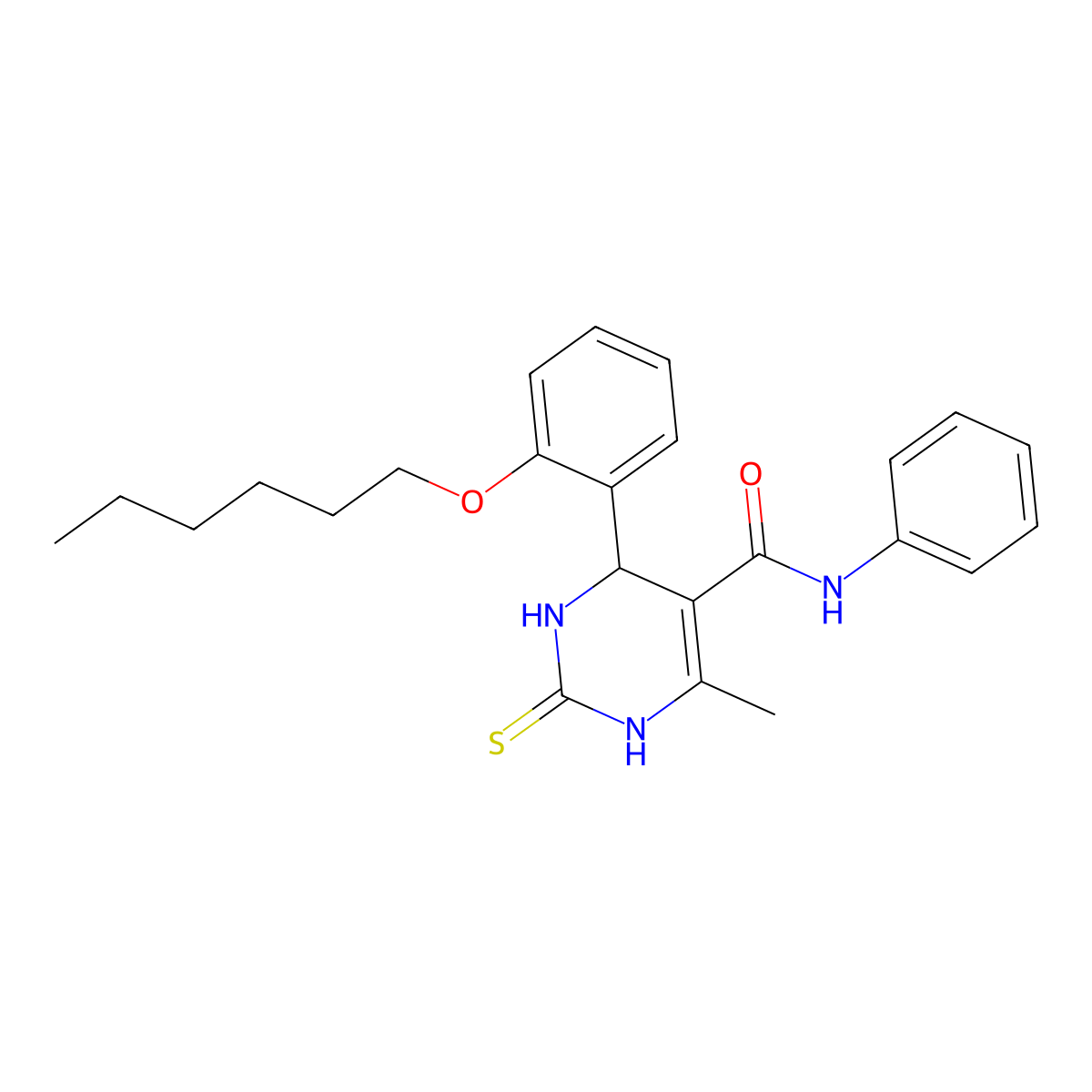 4-(2-(hexyloxy)phenyl)-6-methyl-N-phenyl-2-thioxo-1,2,3,4-tetrahydropyrimidine-5-carboxamide molecular structure, CAS 439135-68-9