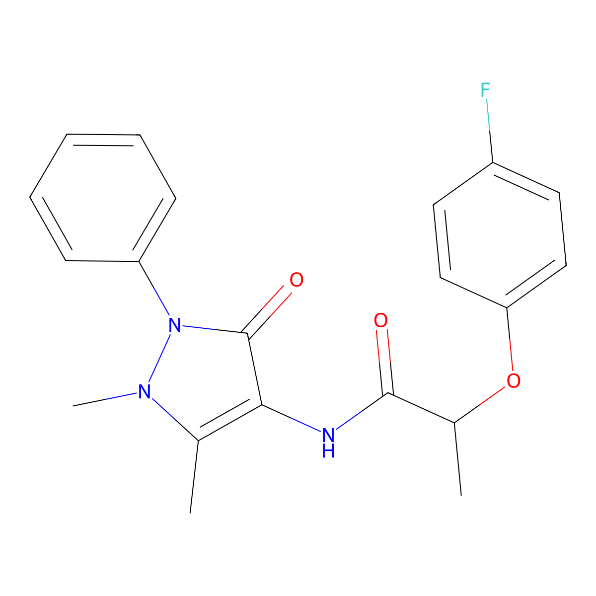 N-(1,5-dimethyl-3-oxo-2-phenyl-2,3-dihydro-1H-pyrazol-4-yl)-2-(4-fluorophenoxy)propanamide molecular structure, CAS 439136-93-3