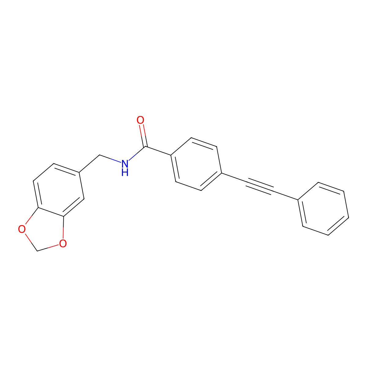 N-(1,3-benzodioxol-5-ylmethyl)-4-(phenylethynyl)benzamide molecular structure, CAS 439141-67-0
