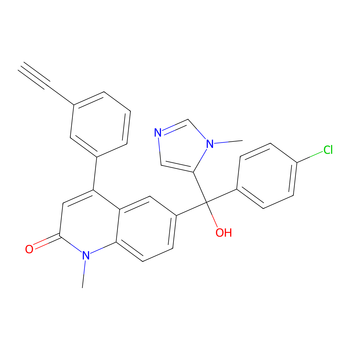 6-((4-chlorophenyl)(hydroxy)(1-methyl-1H-imidazol-5-yl)methyl)-4-(3-ethynylphenyl)-1-methylquinolin-2(1H)-one molecular structure, CAS 439153-64-7