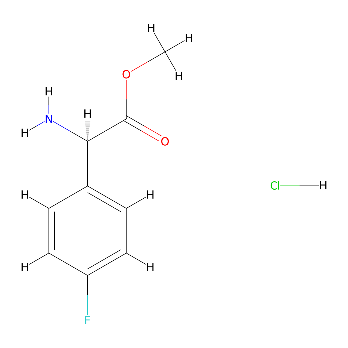 (R)-Methyl 2-amino-2-(4-fluorophenyl)acetate hydrochloride molecular structure, CAS 439213-22-6