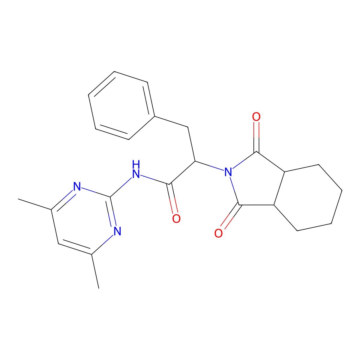 N-(4,6-dimethylpyrimidin-2-yl)-2-(1,3-dioxooctahydro-2H-isoindol-2-yl)-3-phenylpropanamide molecular structure, CAS 439294-80-1
