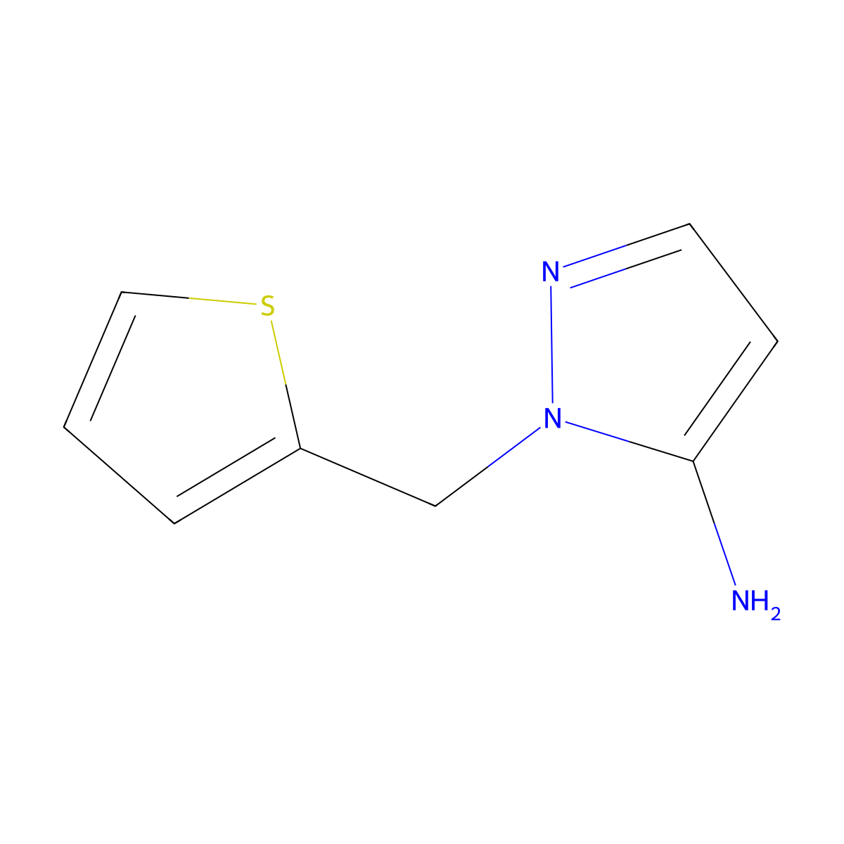 1-(thiophen-2-ylmethyl)-1H-pyrazol-5-amine molecular structure, CAS 4394-26-7