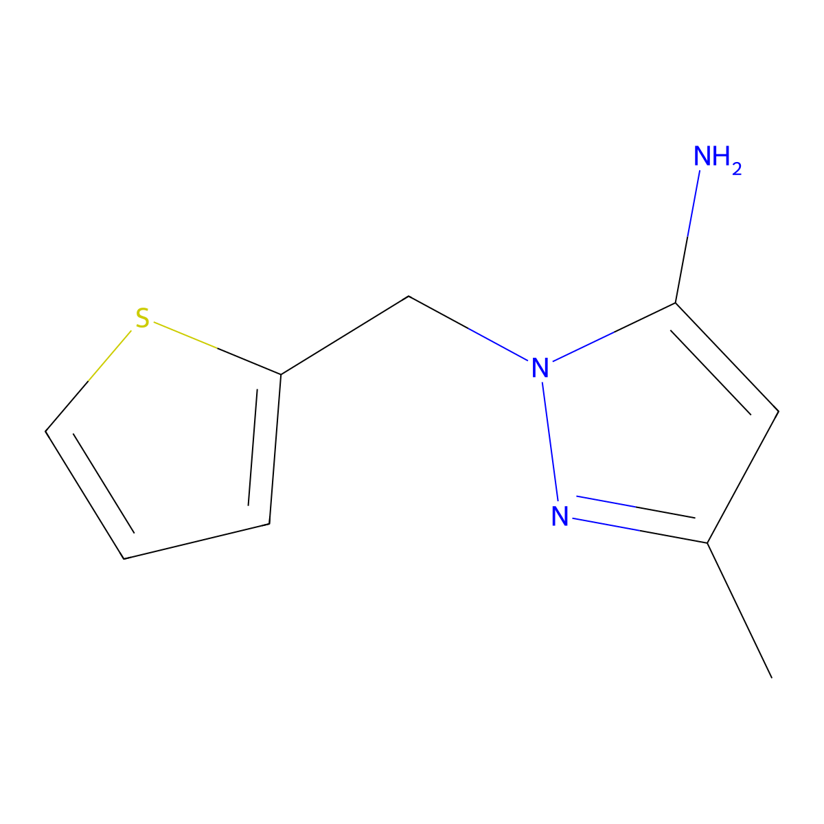 3-Methyl-1-(2-thienylmethyl)-1H-pyrazol-5-amine molecular structure, CAS 4394-28-9