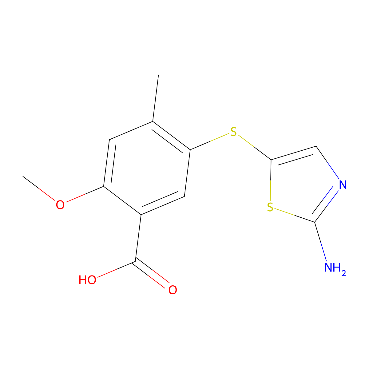 5-(2-Aminothiazol-5-ylthio)-2-methoxy-4-methylbenzoic acid molecular structure, CAS 439578-97-9