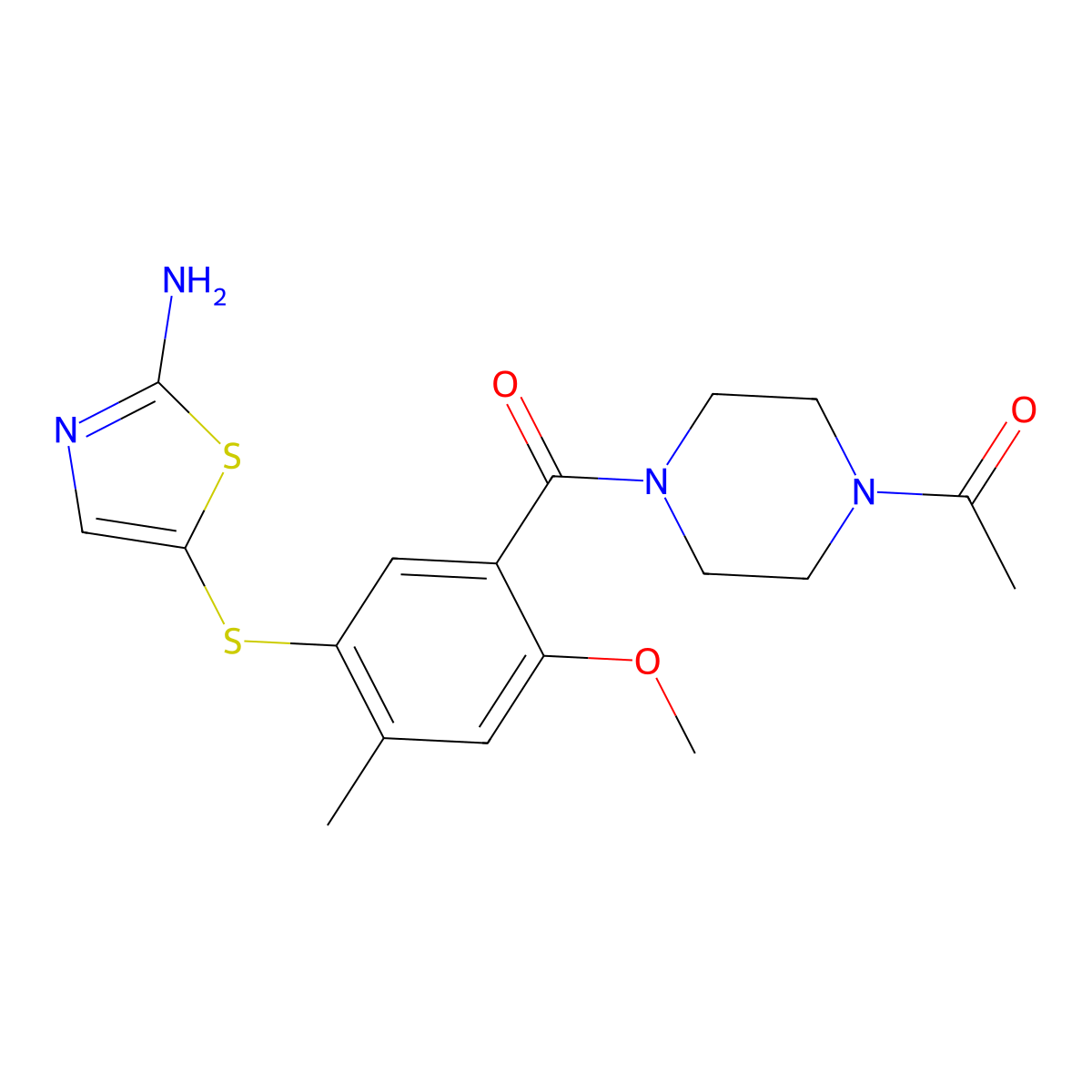 1-(4-(5-(2-Aminothiazol-5-ylthio)-2-methoxy-4-methylbenzoyl)piperazin-1-yl)ethanone molecular structure, CAS 439578-98-0