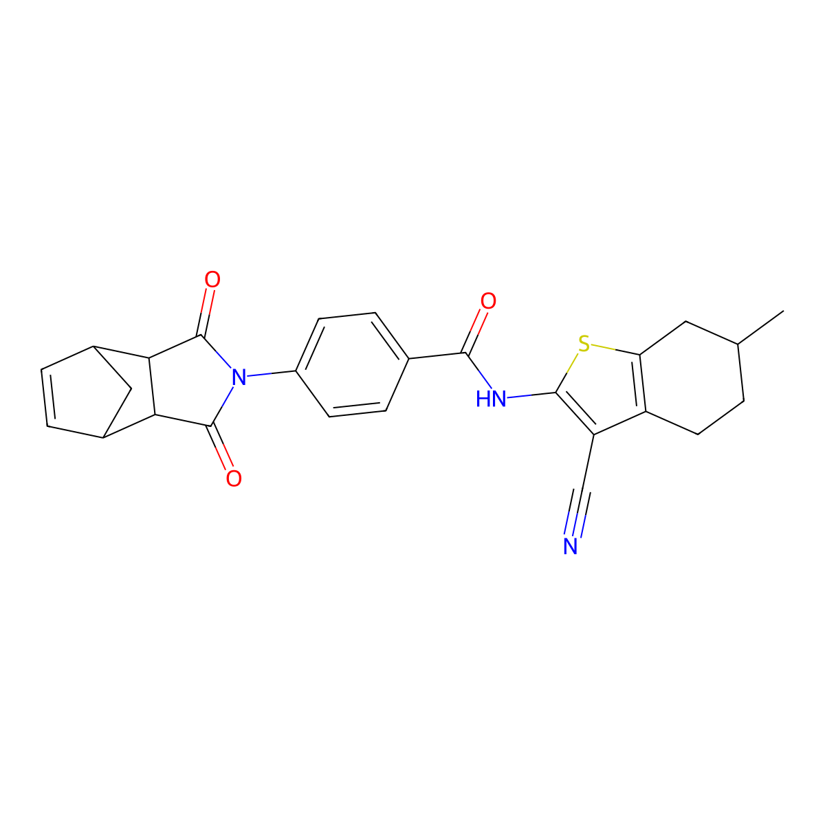 N-(3-cyano-6-methyl-4,5,6,7-tetrahydro-1-benzothiophen-2-yl)-4-(1,3-dioxo-1,3,3a,4,7,7a-hexahydro-2H-4,7-methanoisoindol-2-yl)benzamide molecular structure, CAS 439588-14-4