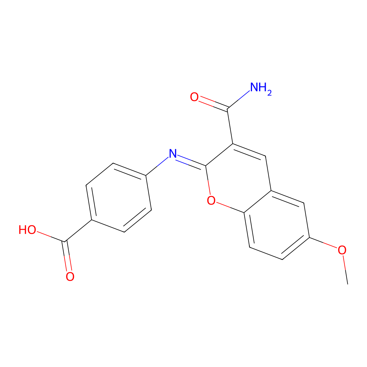 4-{[(2Z)-3-carbamoyl-6-methoxy-2H-chromen-2-ylidene]amino}benzoic acid molecular structure, CAS 439589-85-2