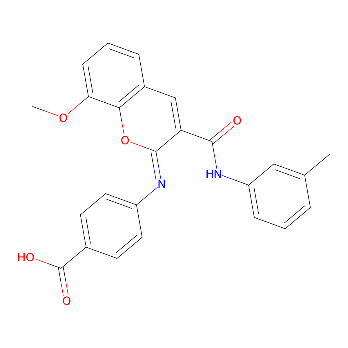 (Z)-4-((8-methoxy-3-(m-tolylcarbamoyl)-2H-chromen-2-ylidene)amino)benzoic acid molecular structure, CAS 439589-99-8