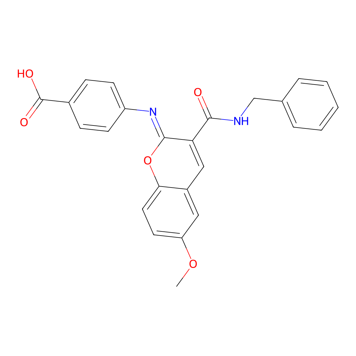 4-[[3-(Benzylcarbamoyl)-6-methoxychromen-2-ylidene]amino]benzoic acid molecular structure, CAS 439590-04-2