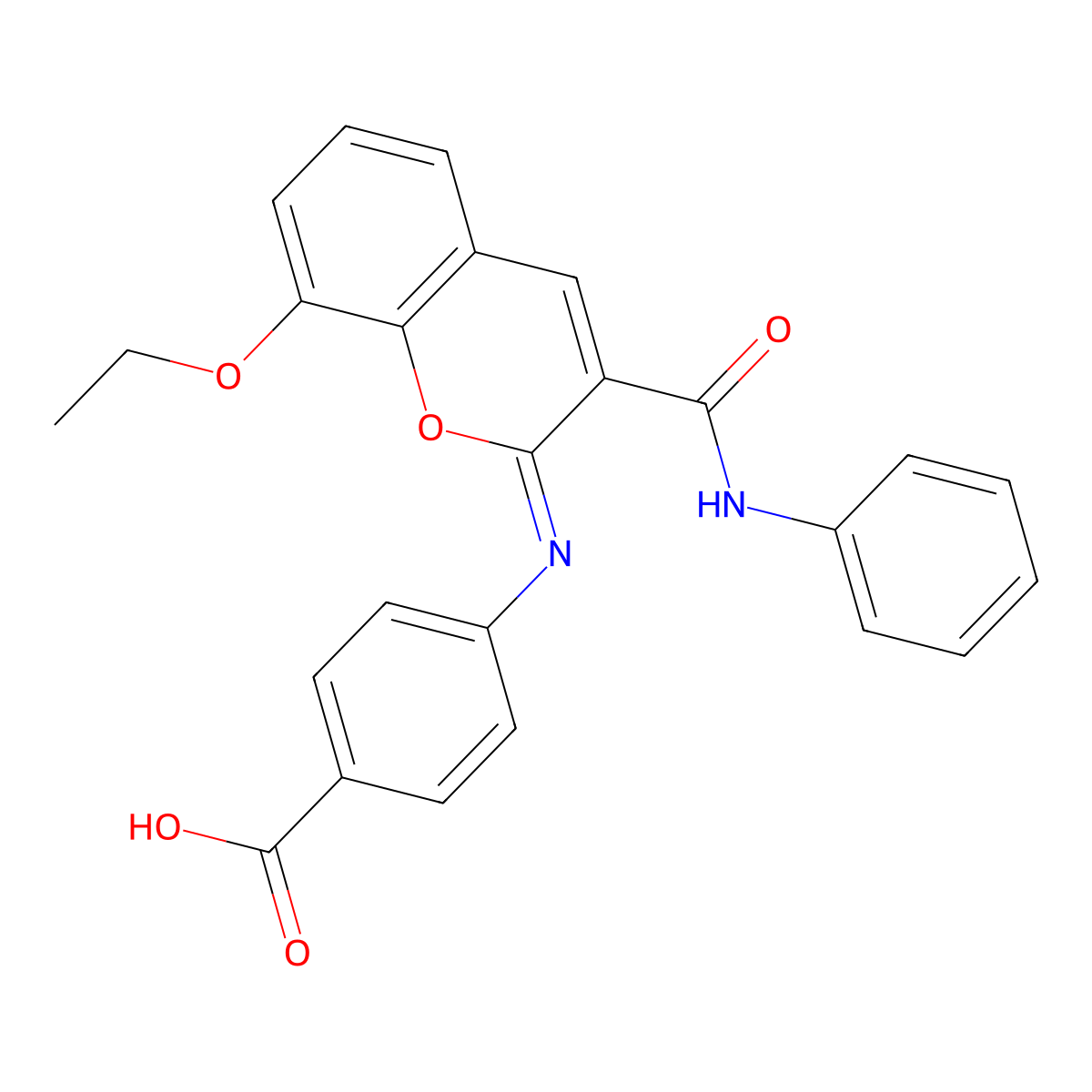 (Z)-4-((8-ethoxy-3-(phenylcarbamoyl)-2H-chromen-2-ylidene)amino)benzoic acid molecular structure, CAS 439590-05-3