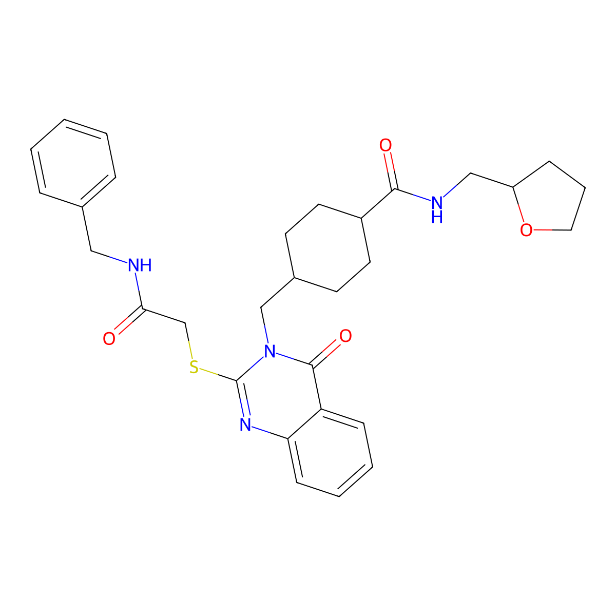 4-((2-((2-(benzylamino)-2-oxoethyl)thio)-4-oxoquinazolin-3(4H)-yl)methyl)-N-((tetrahydrofuran-2-yl)methyl)cyclohexanecarboxamide molecular structure, CAS 439792-30-0