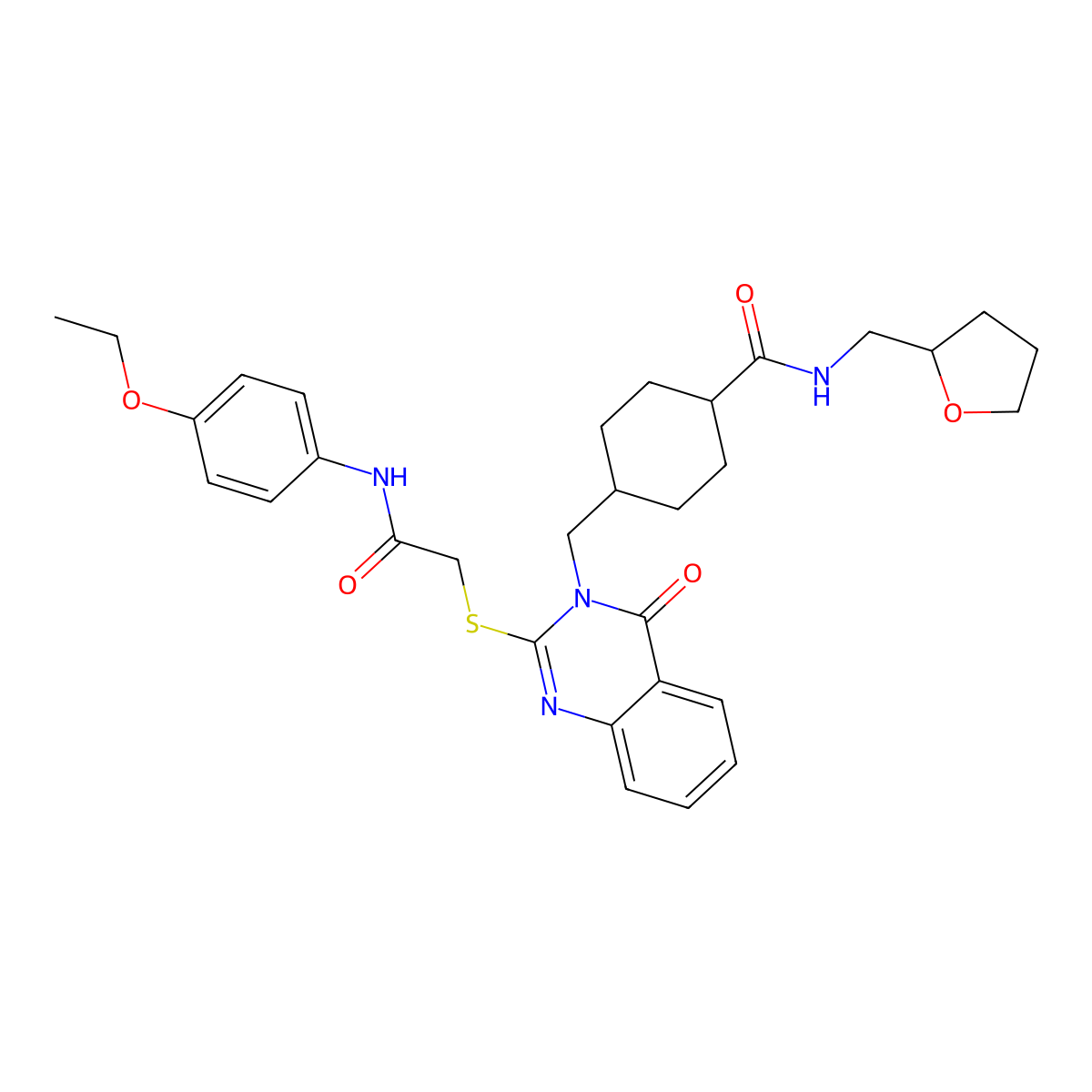 4-((2-((2-((4-ethoxyphenyl)amino)-2-oxoethyl)thio)-4-oxoquinazolin-3(4H)-yl)methyl)-N-((tetrahydrofuran-2-yl)methyl)cyclohexanecarboxamide molecular structure, CAS 439792-32-2