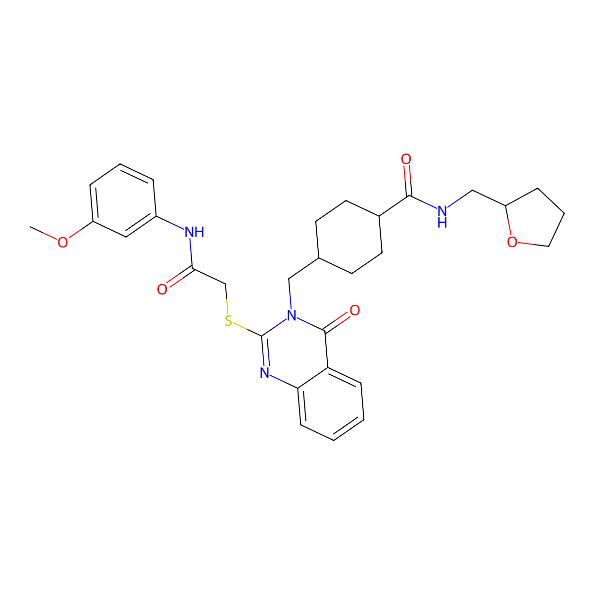 4-((2-((2-((3-methoxyphenyl)amino)-2-oxoethyl)thio)-4-oxoquinazolin-3(4H)-yl)methyl)-N-((tetrahydrofuran-2-yl)methyl)cyclohexanecarboxamide molecular structure, CAS 439792-39-9
