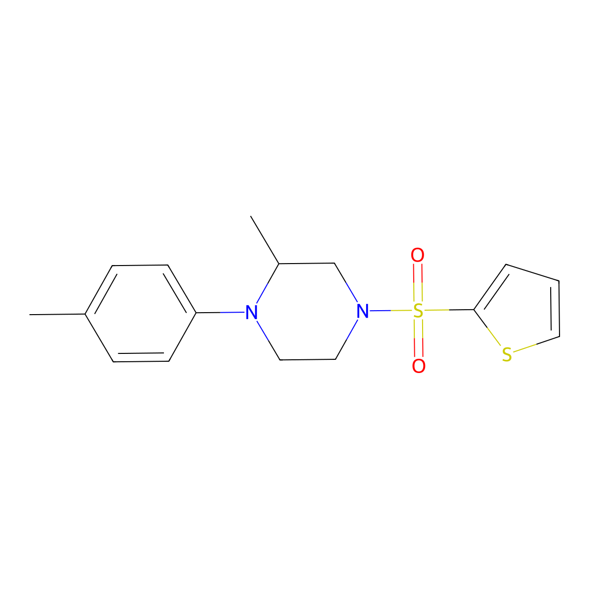 2-Methyl-1-(4-methylphenyl)-4-thiophen-2-ylsulfonylpiperazine molecular structure, CAS 439932-58-8