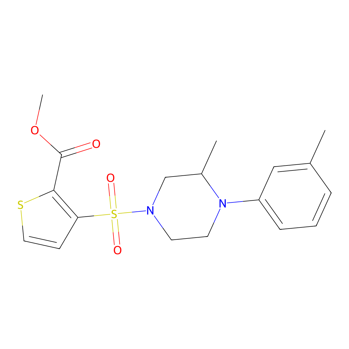 Methyl 3-{[3-methyl-4-(3-methylphenyl)piperazin-1-yl]sulfonyl}thiophene-2-carboxylate molecular structure, CAS 439932-62-4