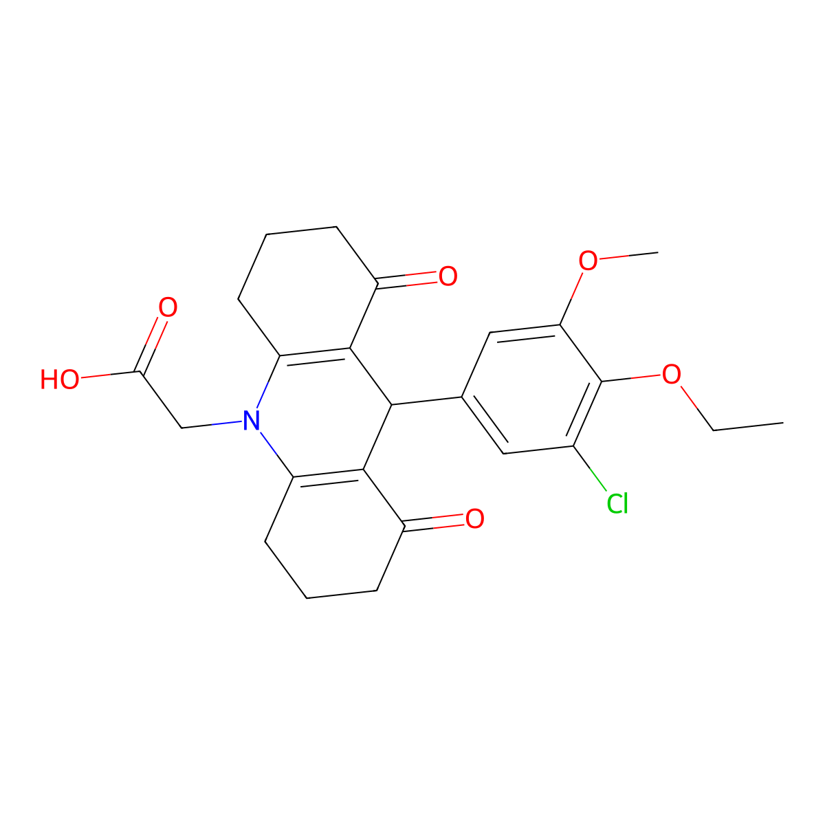(9-(3-chloro-4-ethoxy-5-methoxyphenyl)-1,8-dioxo-2,3,4,5,6,7,8,9-octahydro-10(1H)-acridinyl)acetic acid molecular structure, CAS 439936-21-7