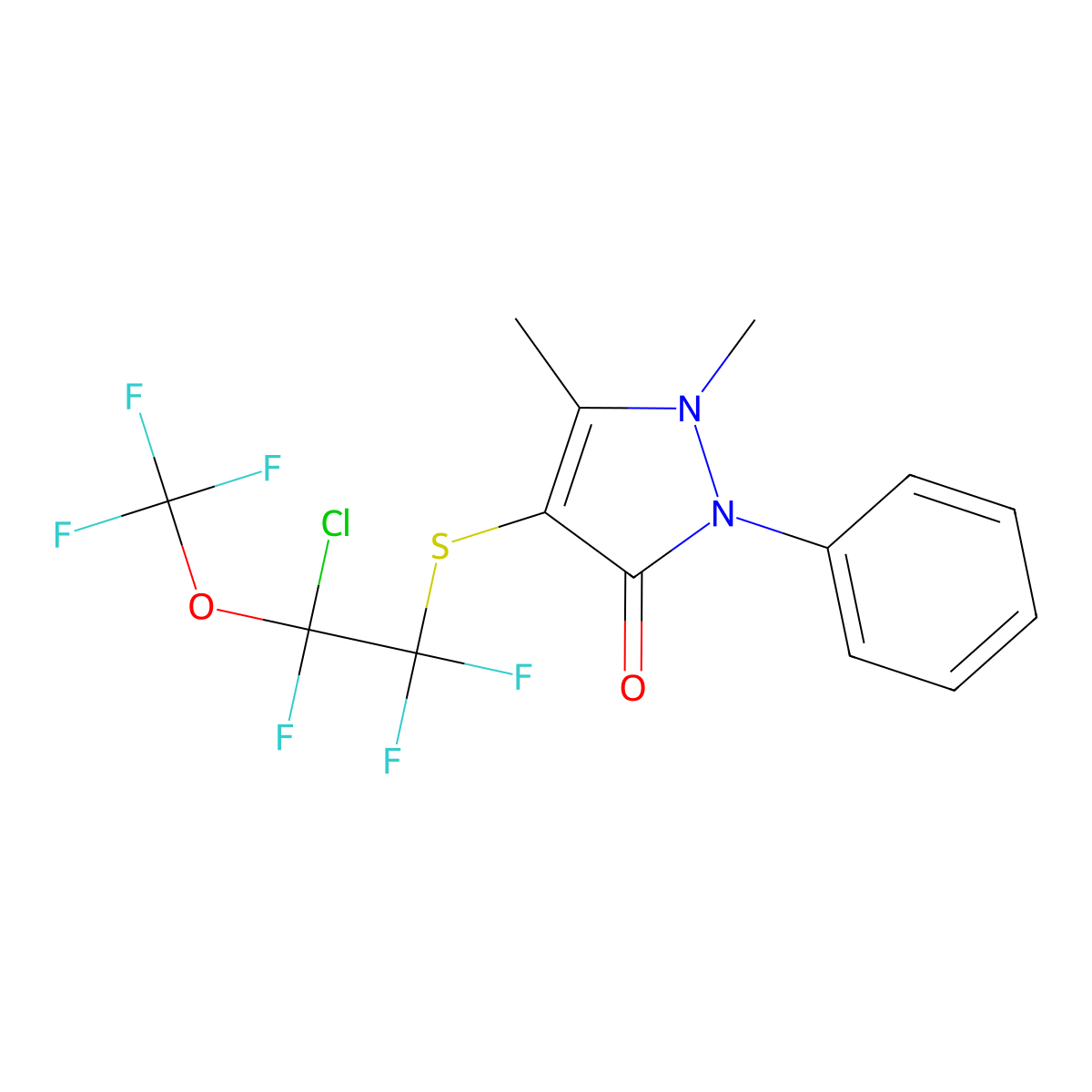 4-[2-Chloro-1,1,2-trifluoro-2-(trifluoromethoxy)ethyl]sulfanyl-1,5-dimethyl-2-phenylpyrazol-3-one molecular structure, CAS 439936-59-1