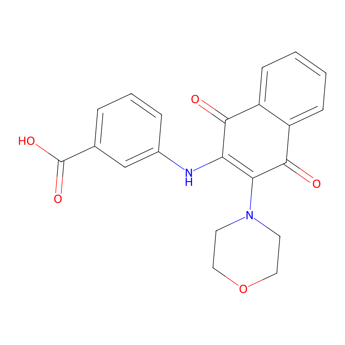 3-[[3-(4-Morpholinyl)-1,4-dioxo-2-naphthalenyl]amino]benzoic acid molecular structure, CAS 439938-84-8