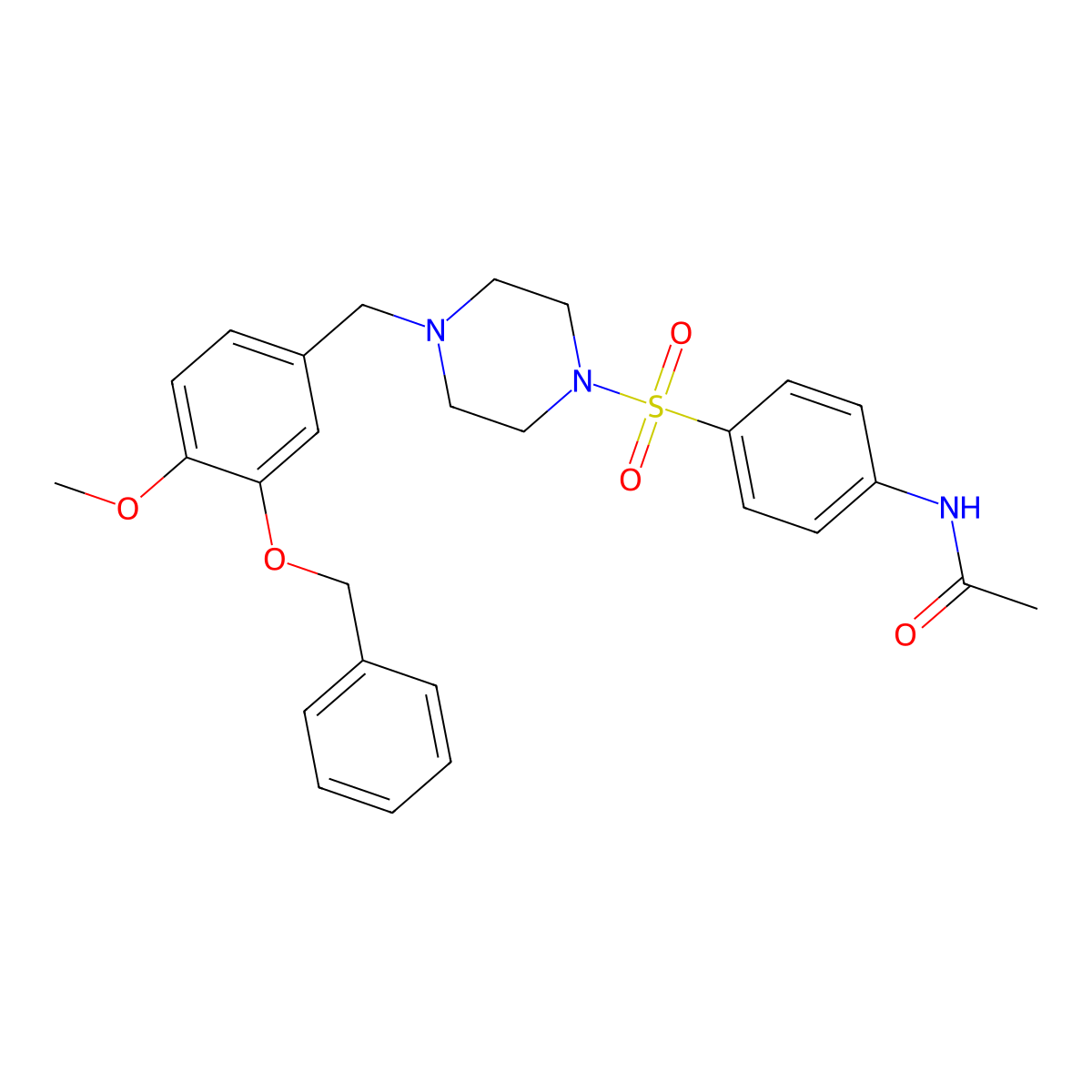 N-[4-[4-[(4-methoxy-3-phenylmethoxyphenyl)methyl]piperazin-1-yl]sulfonylphenyl]acetamide molecular structure, CAS 439939-56-7