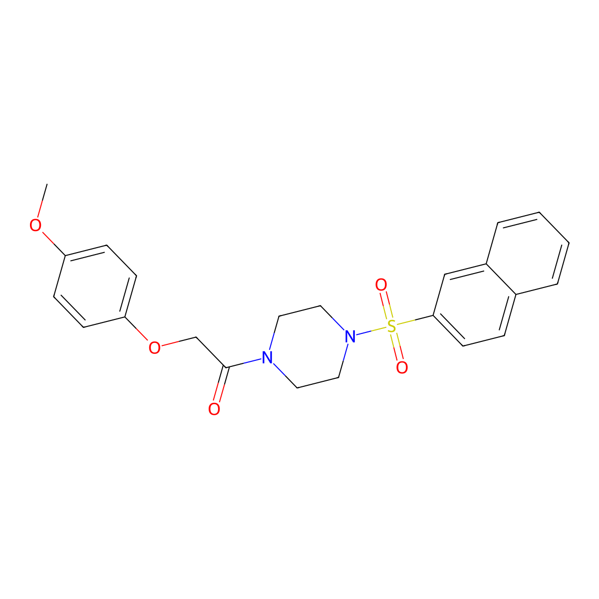2-(4-Methoxyphenoxy)-1-(4-naphthalen-2-ylsulfonylpiperazin-1-yl)ethanone molecular structure, CAS 439939-66-9